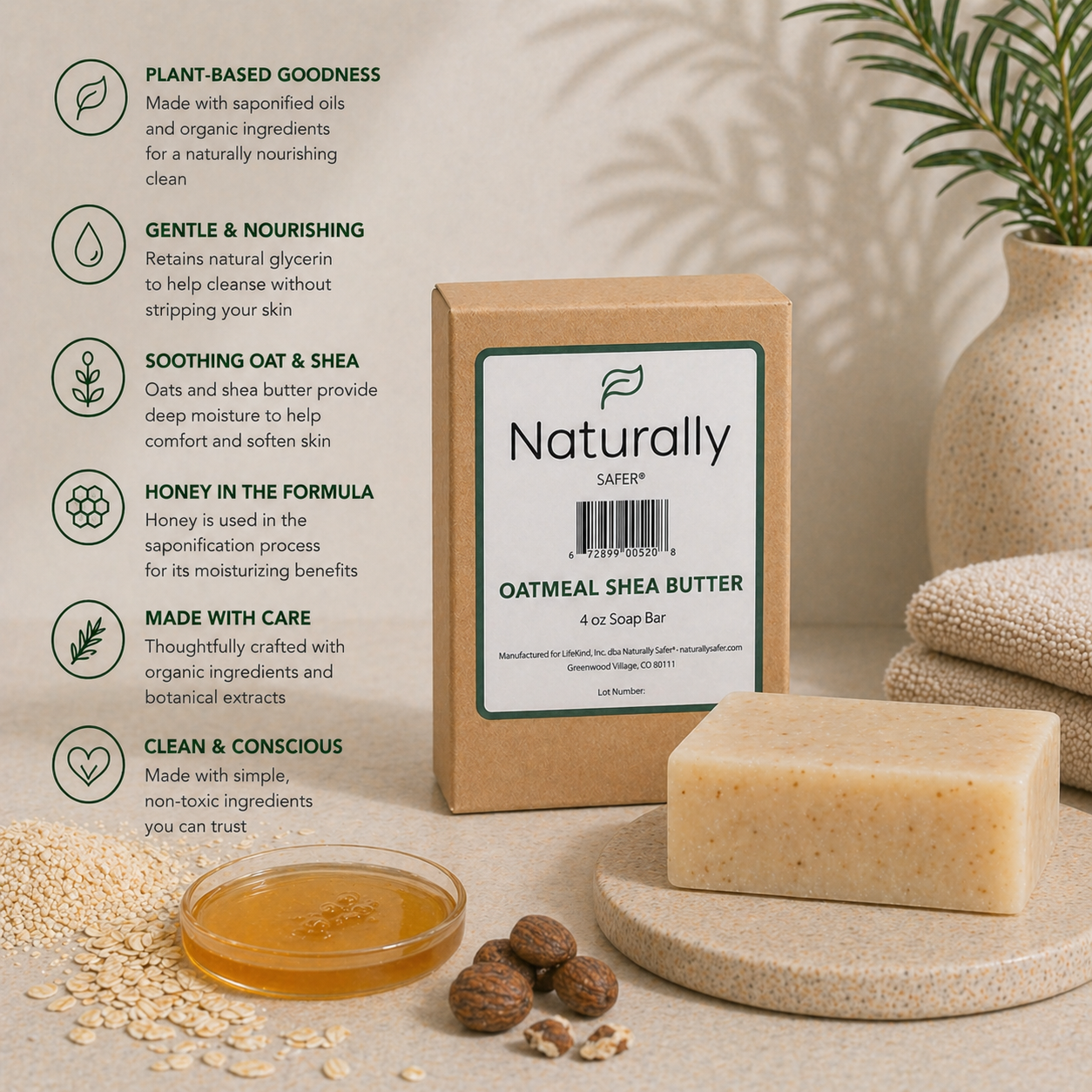 Naturally Safer Natural Bar Soap Oatmeal Shea Butter natural bar soap