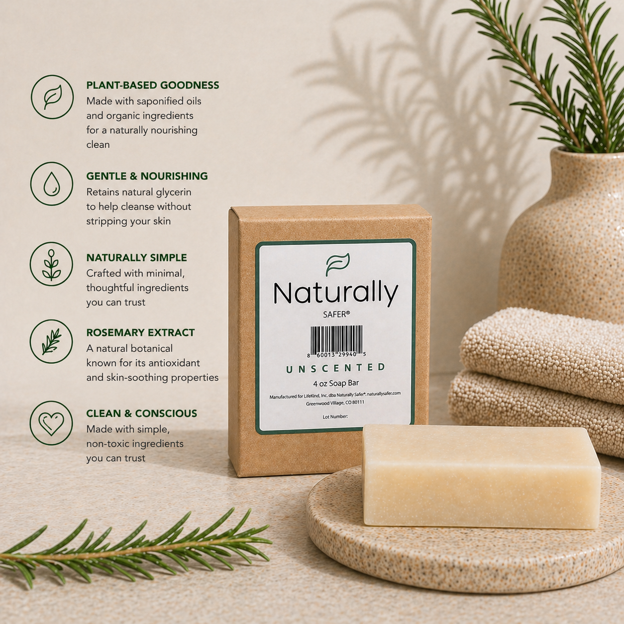 Naturally Safer Natural Bar Soap Unscented natural bar soap