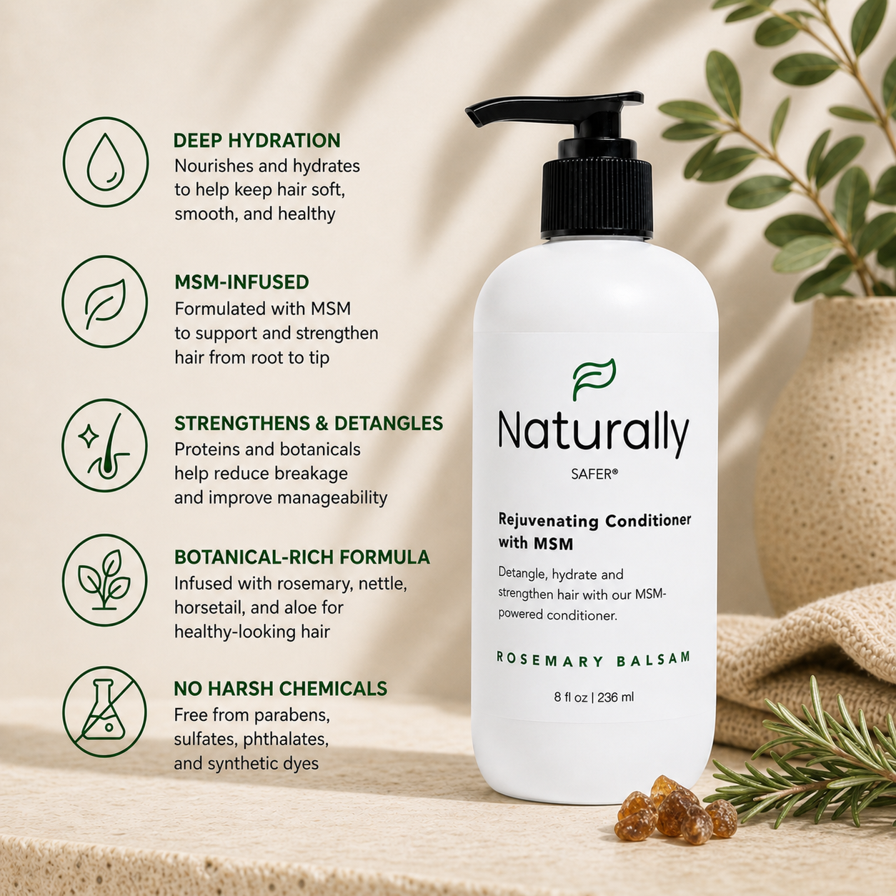 Naturally Safer MSM Conditioner Rosemary Balsam natural sulfate-free conditioner