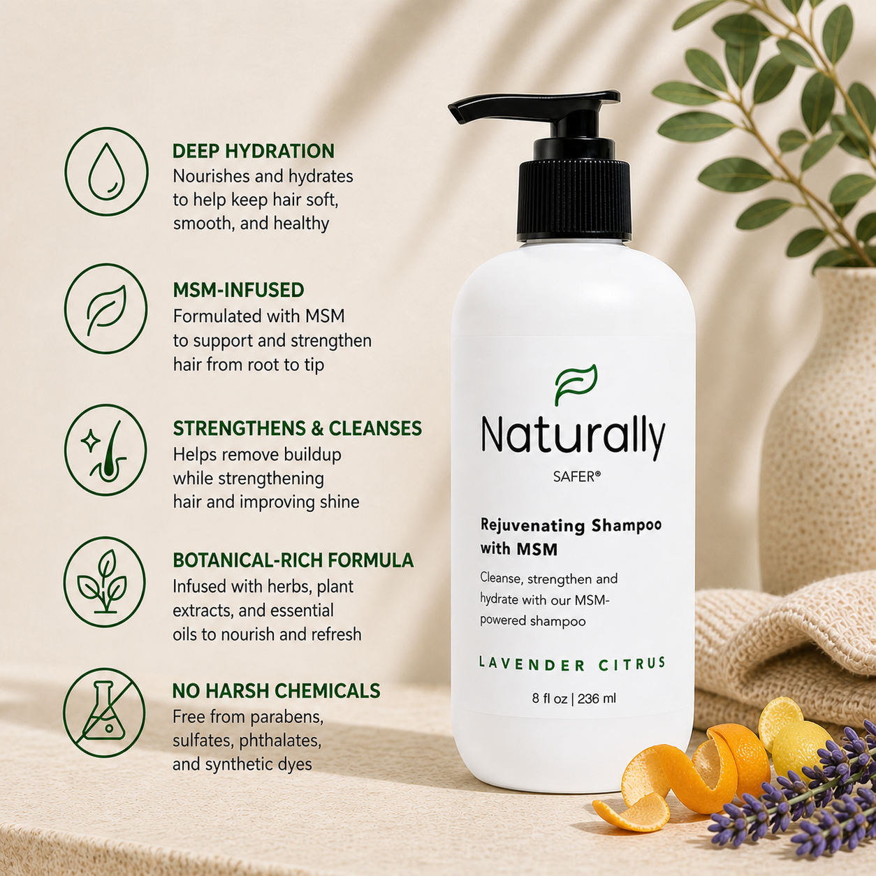 Naturally Safer MSM Shampoo Lavender Citrus natural sulfate-free shampoo